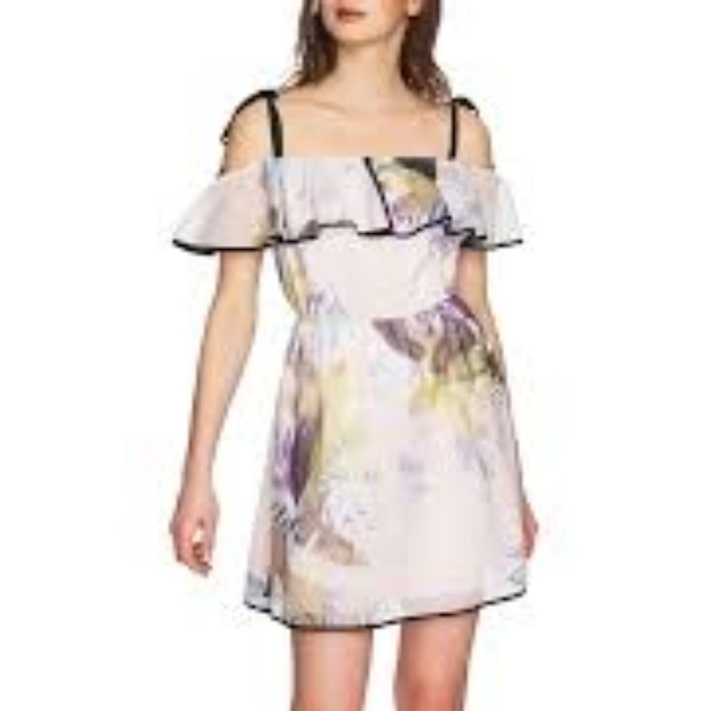 CECE NWT Cassie Ruffle Cold Shoulder Mini Dress 10